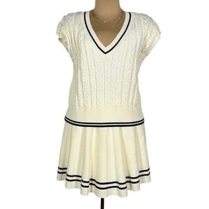 Sincerly Jules Cream Cable Knit Tennis Skirt Set with Black Trim
